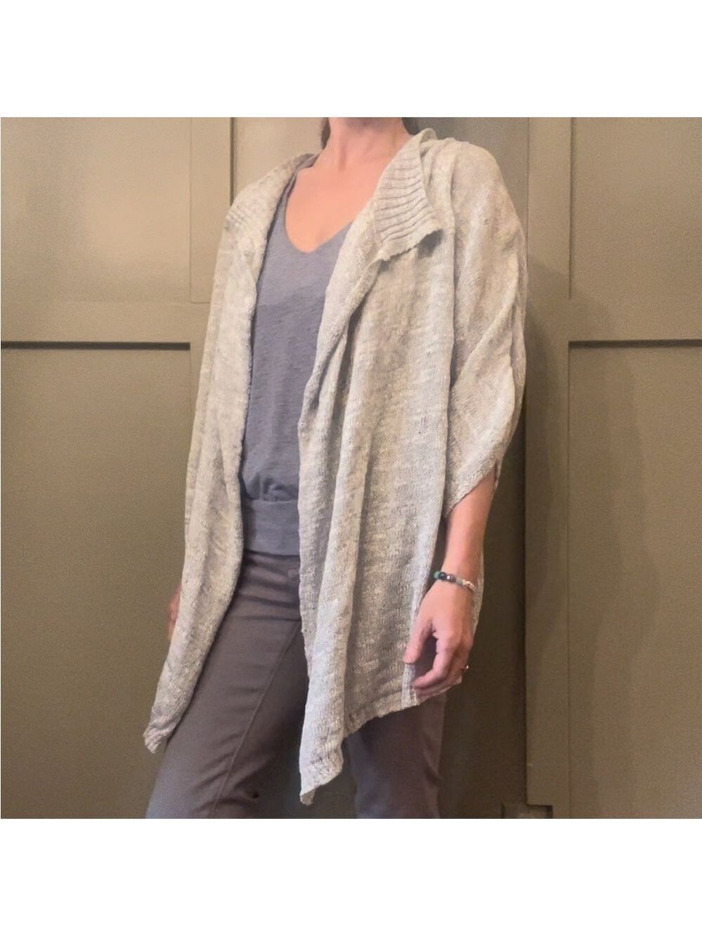 Prana Birdie Sweater Open Front Cardigan Light Gray Organic Cotton Size Small